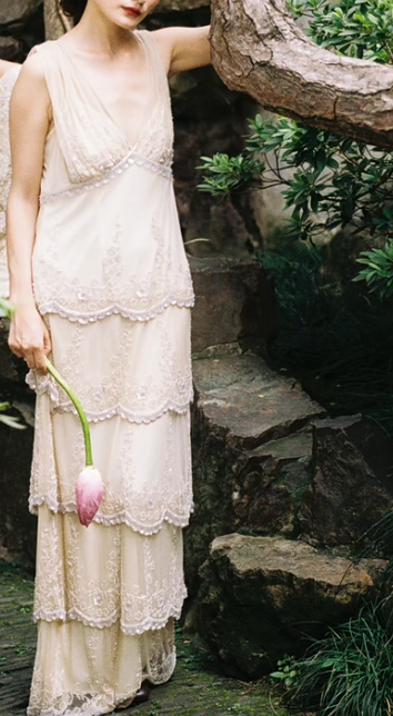Robe de soirée élégante en mousseline de soie blanche nacrée, col en V, avec perles, simple, avec applications brodées, ED02011