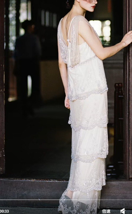 Robe de soirée élégante en mousseline de soie blanche nacrée, col en V, avec perles, simple, avec applications brodées, ED02011