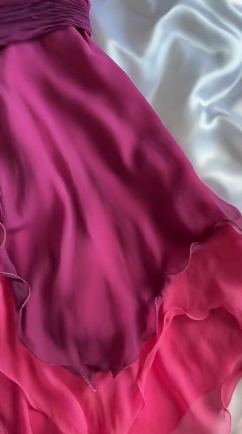 Fairytale Gothic V-neck A-Line Chiffon Party Dress Vintage Gradient Pink Short Prom Dress