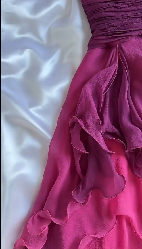 Fairytale Gothic V-neck A-Line Chiffon Party Dress Vintage Gradient Pink Short Prom Dress