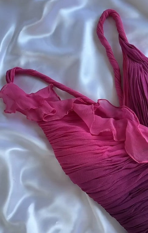 Fairytale Gothic V-neck A-Line Chiffon Party Dress Vintage Gradient Pink Short Prom Dress