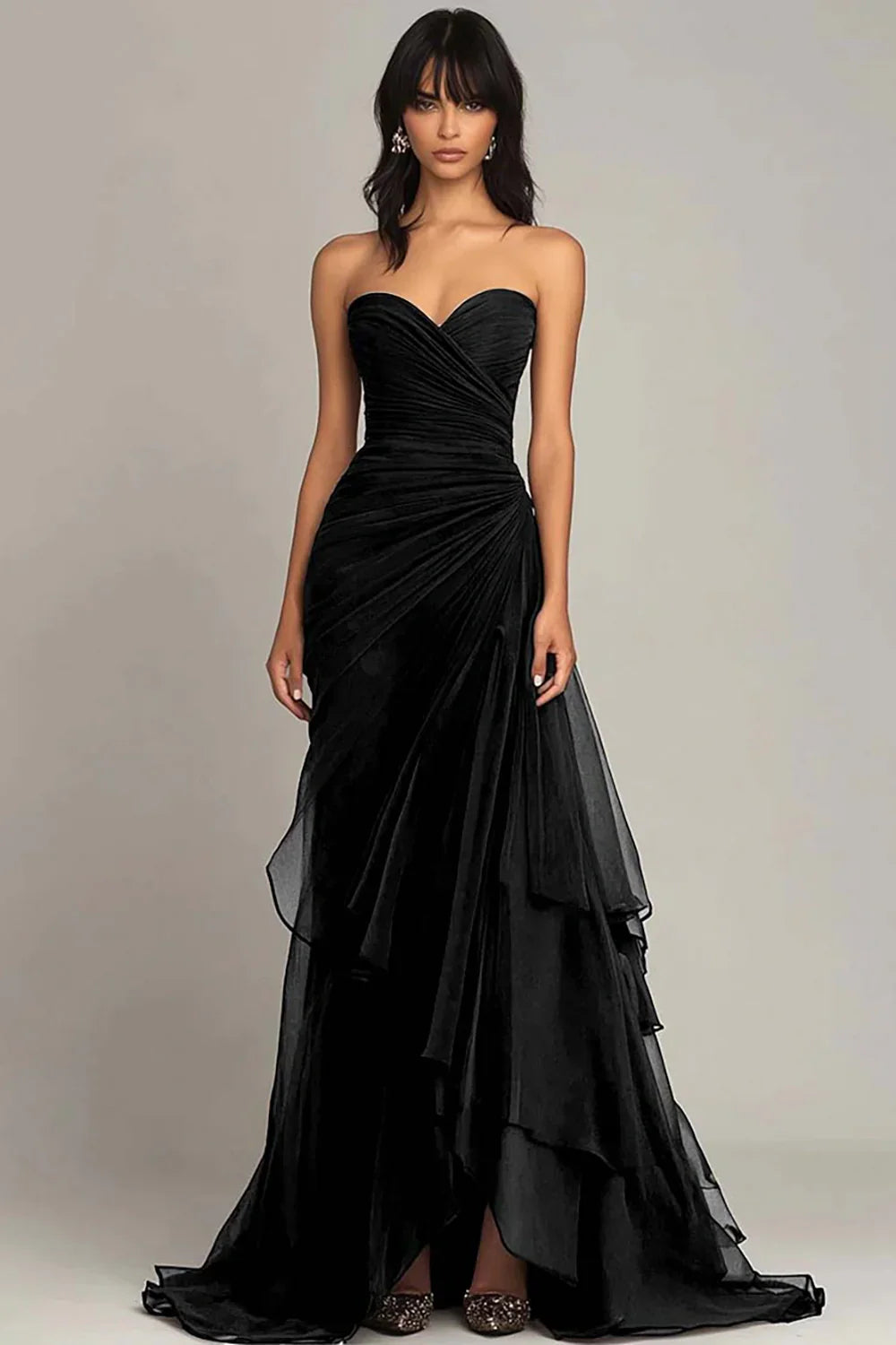Elegant Mermaid Dark Green Sweetheart Tulle Long Prom Dresses Formal Evening Dresses with Rufflest ED02017