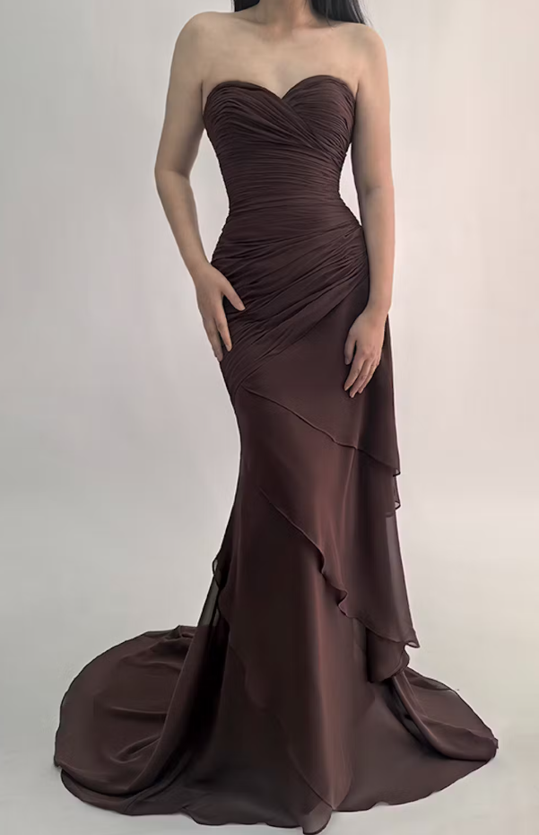 Elegant Mermaid Dark Green Sweetheart Tulle Long Prom Dresses Formal Evening Dresses with Rufflest ED02017