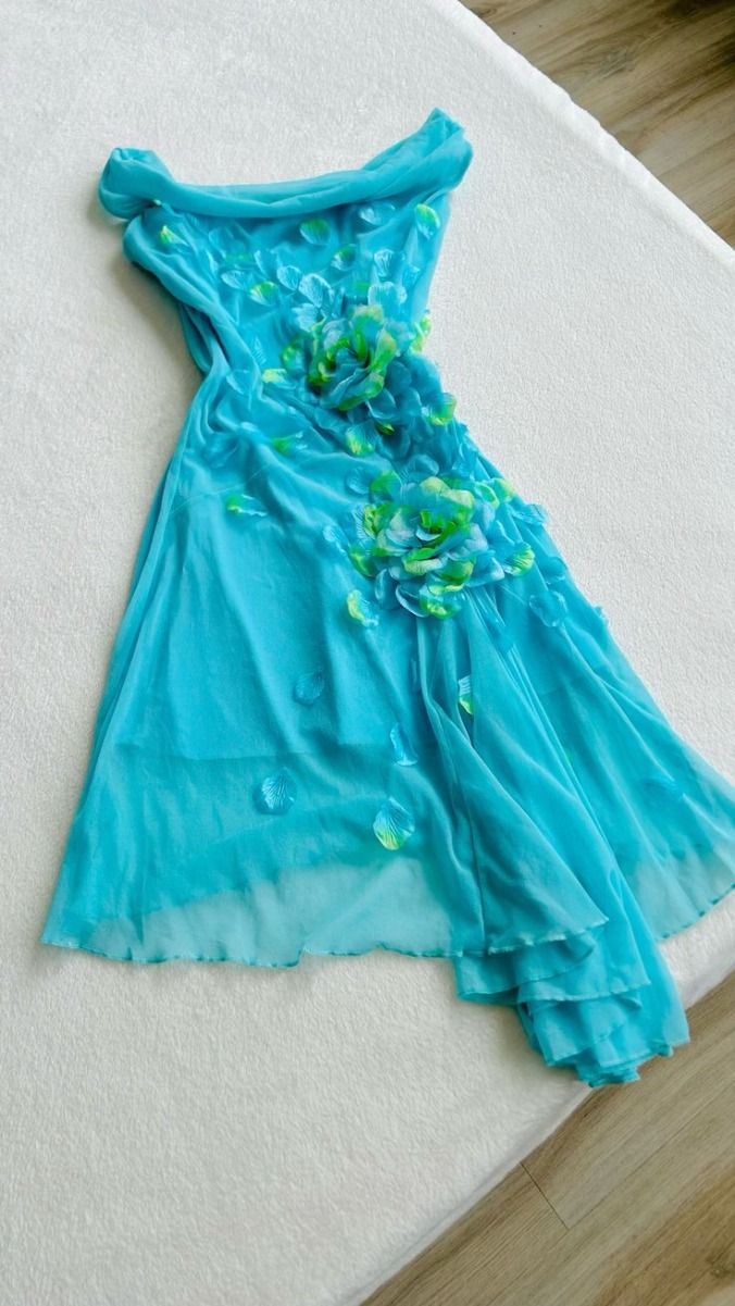 Sweet 16 Blau Off-shoulder Chiffon Bodycon Kurze Partykleider 3D Applique Enchanted Homecoming Kleider ED02035