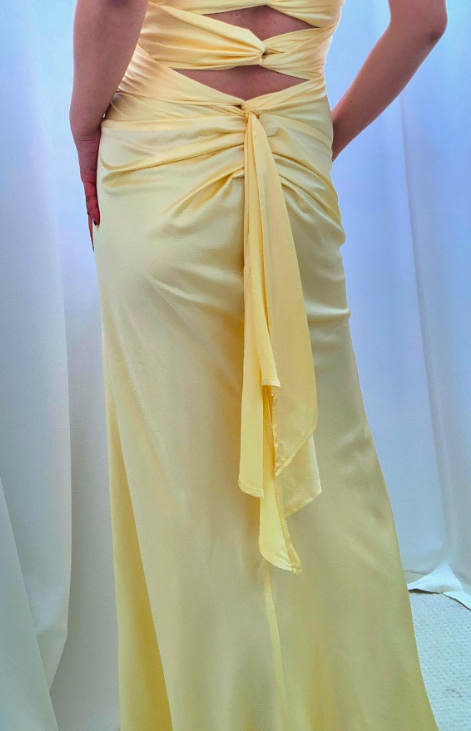 Sexy Yellow Backless Satin Sheath Spaghetti Strap V-Neck Party Dress Prom Dress ED02045