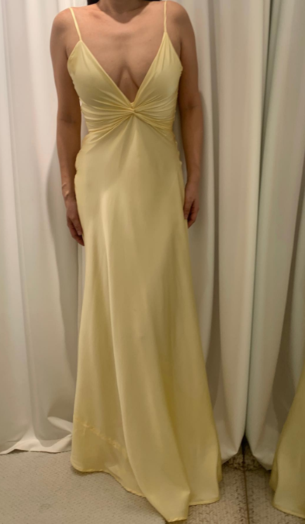 Sexy Yellow Backless Satin Sheath Spaghetti Strap V-Neck Party Dress Prom Dress ED02045