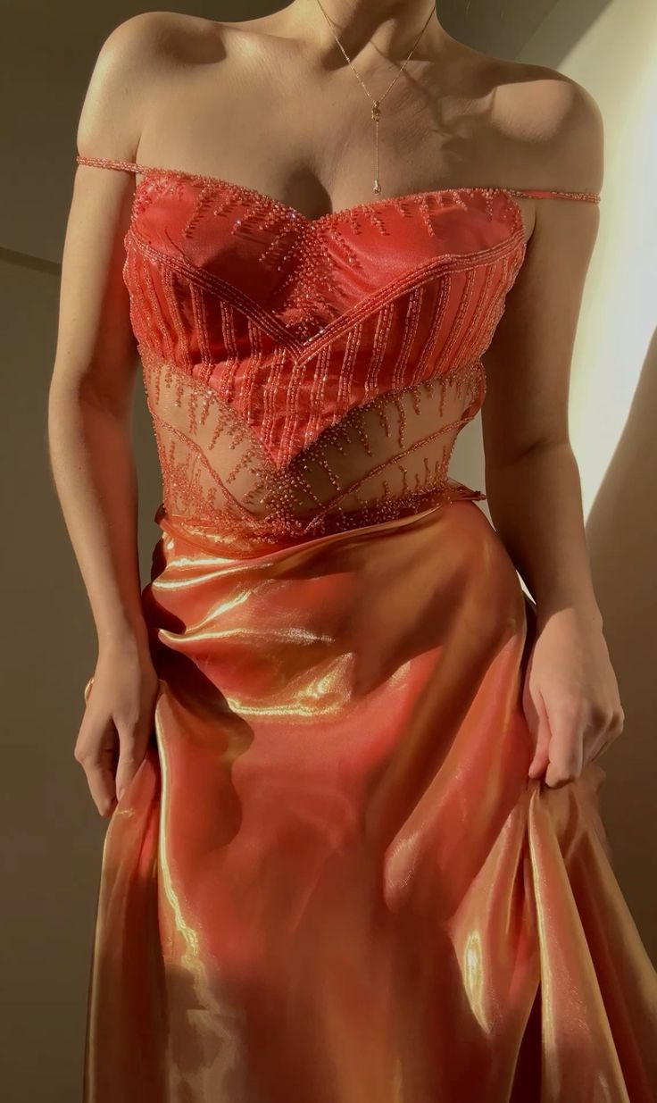 Superbe robe de soirée orange à bretelles spaghetti et perles en tulle, élégante robe de bal ED02051
