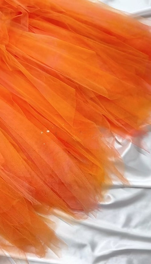 Vintage Orange Strapless Short Sweetheart Neck Tulle A-Line Short Prom Evening Dress Homecoming Dress ED02080