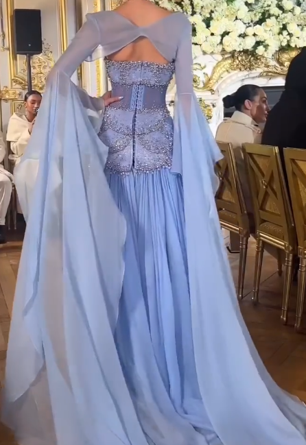 Glam Purple Sheath Tulle Beaded Sleeves Long Prom Dresses ED02081