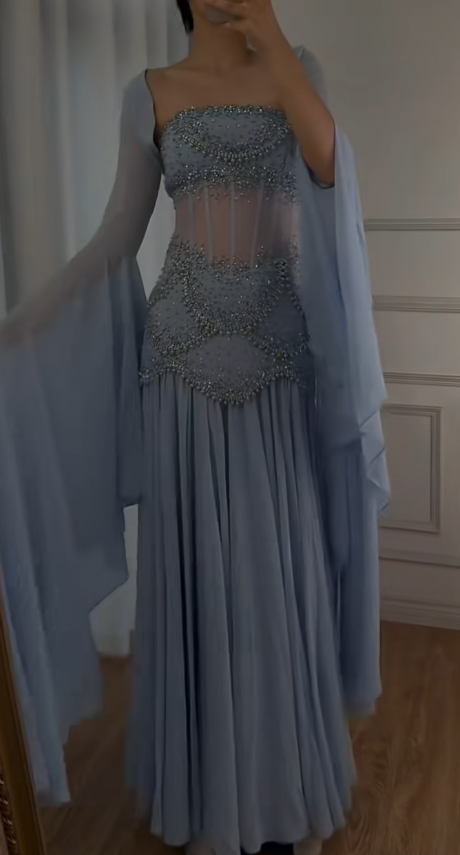 Glam Purple Sheath Tulle Beaded Sleeves Long Prom Dresses ED02081
