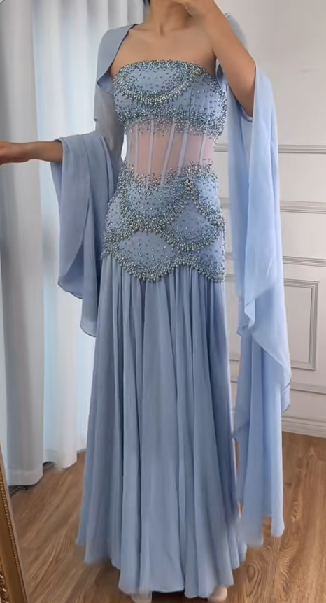 Glam Purple Sheath Tulle Beaded Sleeves Long Prom Dresses ED02081