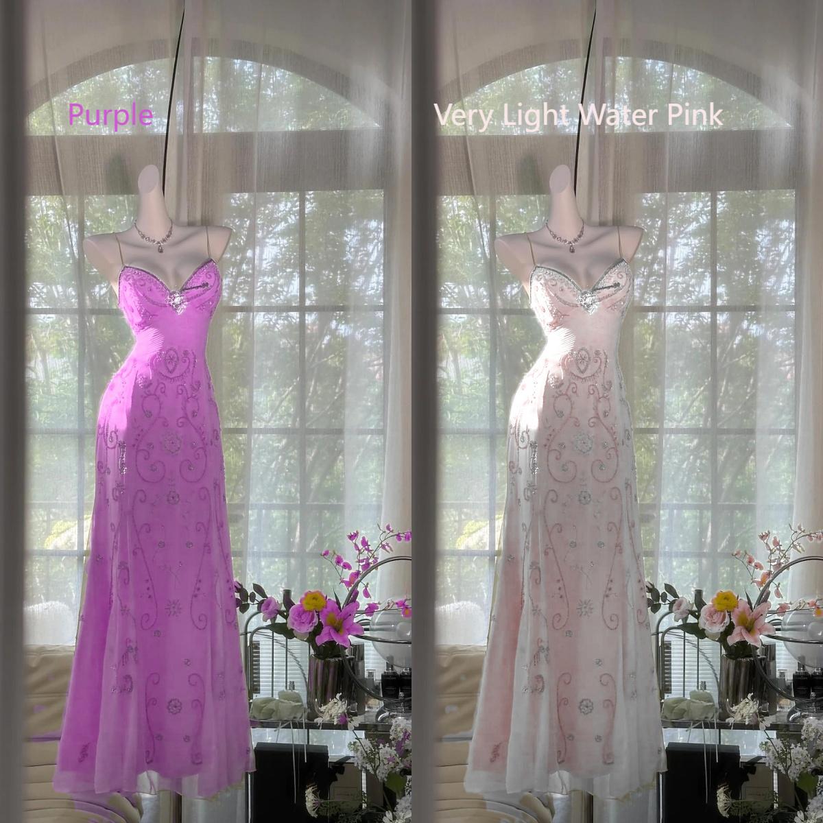 Gorgeous Yellow Spaghetti Strap A-line Tulle Beaded Long Prom Dresses Backless Evening Dress