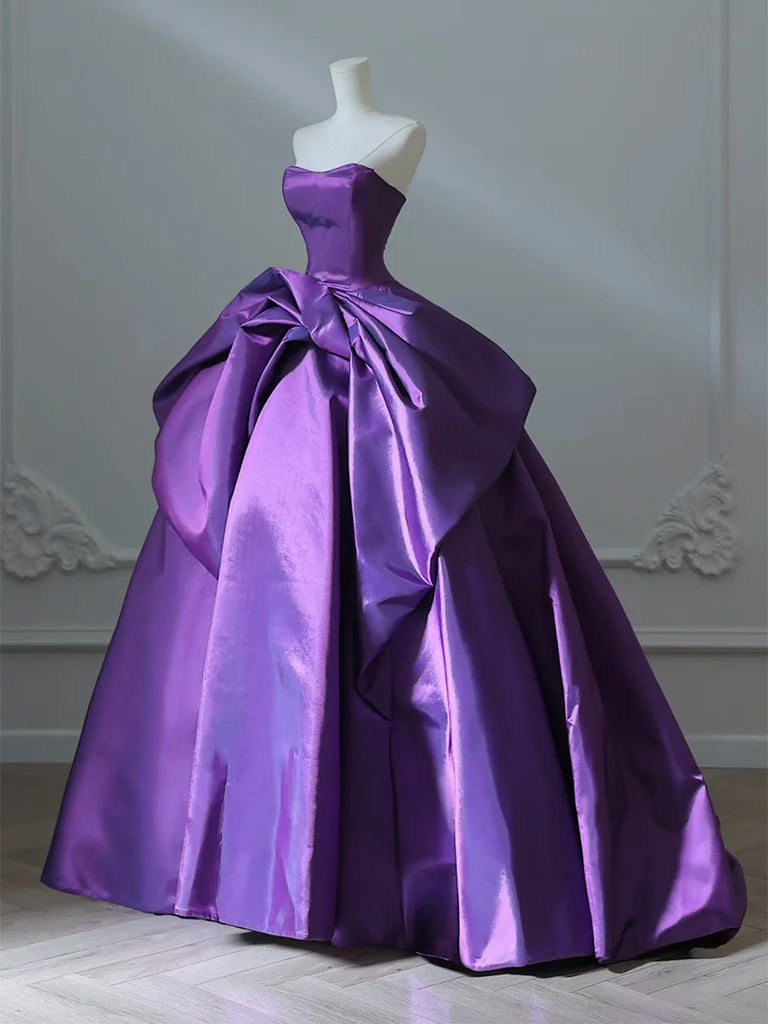 A-Line Satin Purple Long Prom Dress💜 Sweetheart Evening Gown for Special Ocassion