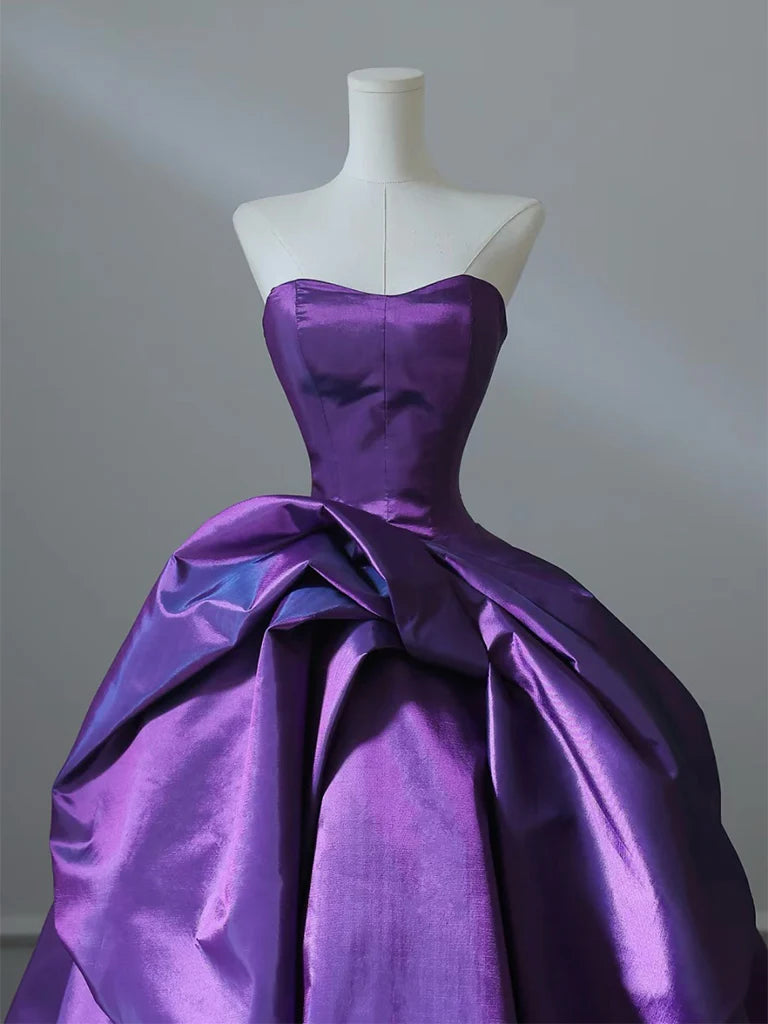 A-Line Satin Purple Long Prom Dress💜 Sweetheart Evening Gown for Special Ocassion