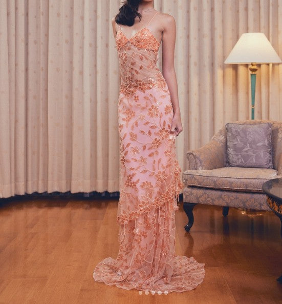 Superbe robe de bal longue en tulle, à bretelles spaghetti et dentelle perlée, charmante robe de soirée ED02106