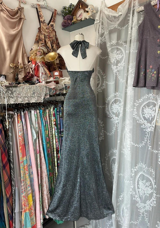 Modern Halter Black Grey Sheath Backless Long Party Dress Cocktail Dress ED02114