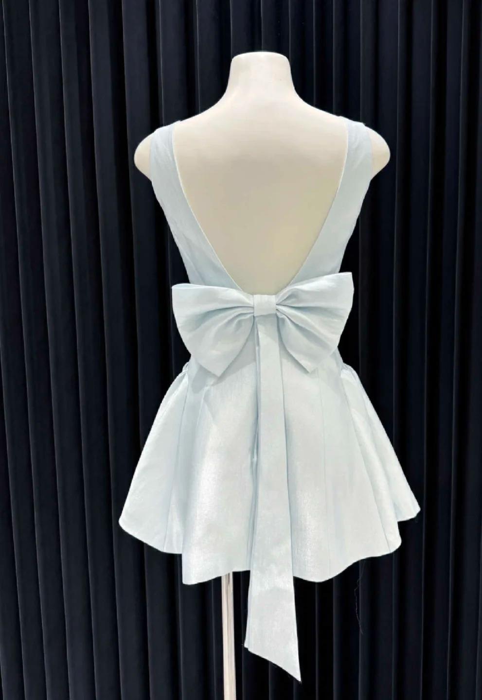 Robe d'anniversaire courte à col carré et dos nu avec nœud, robe de bal élégante et élégante, ED02115