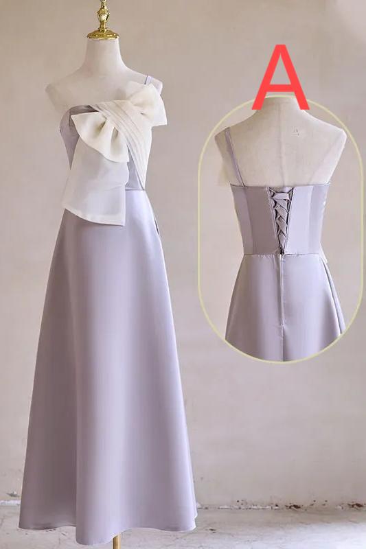 Zartes lila Satin mit Schleife A-Linie Brautjungfernkleid, elegantes formelles Abendkleid ED02119