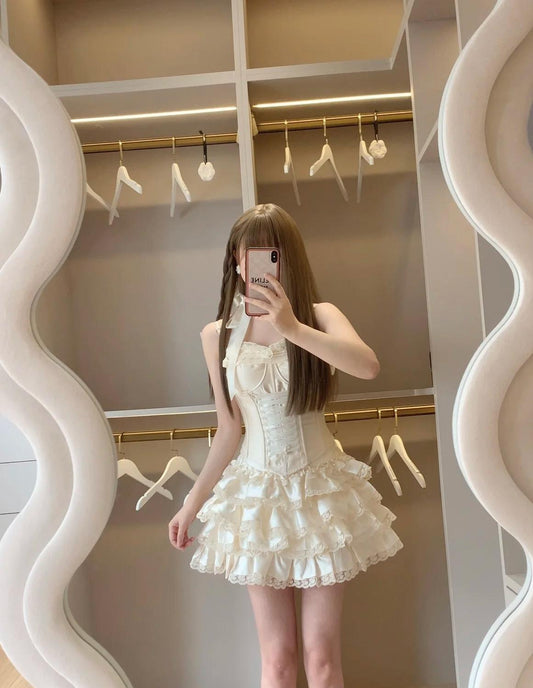 Princess-Inspired Spaghetti Straps Satin Lace Satin Short Prom Dresses Cute A-Line Two-Piece Homecoming Dress  ED02124