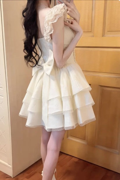 Süßes Spitzen-Homecoming-Kleid mit Schleife, Tüll, Retro, kurzes Ballkleid, ED02125
