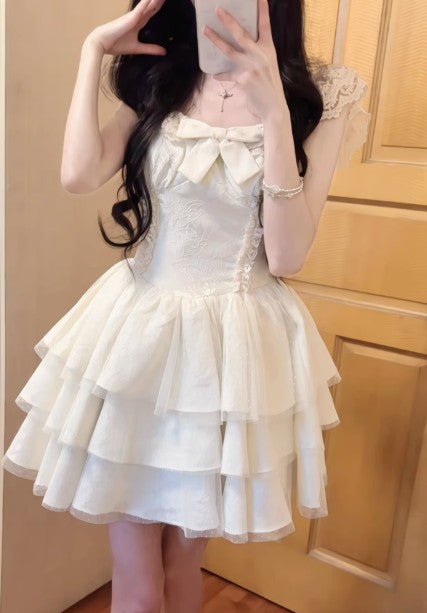 Süßes Spitzen-Homecoming-Kleid mit Schleife, Tüll, Retro, kurzes Ballkleid, ED02125