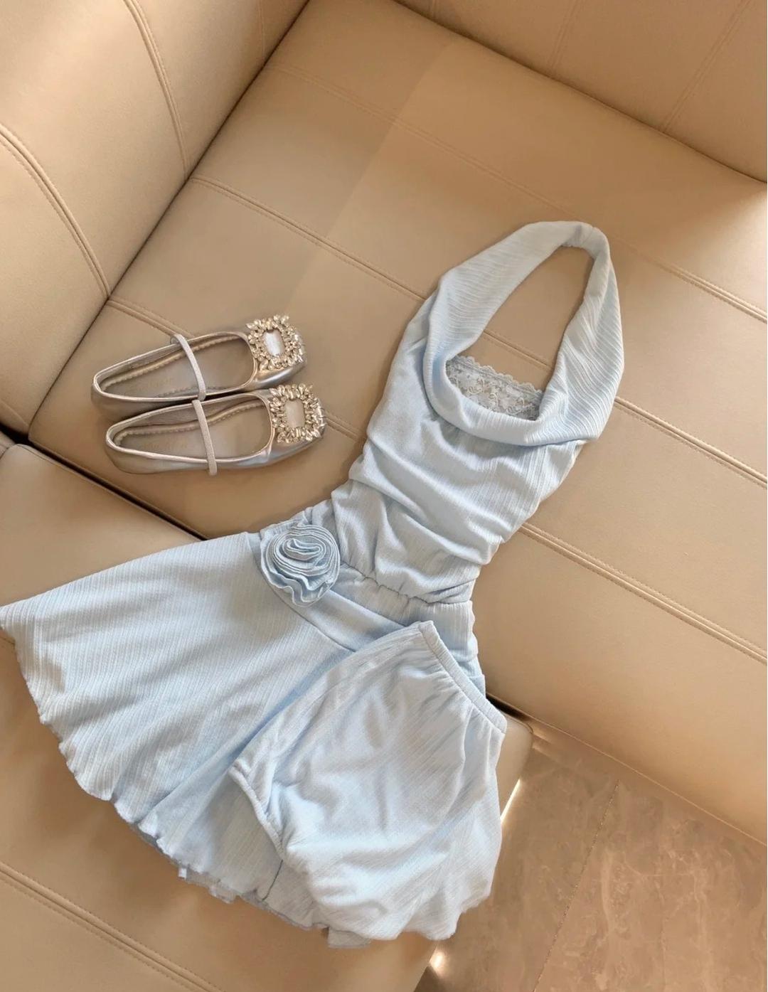 Gorgeous Light Blue Halter Neck Chiffon Backless Homecoming Dress Shor