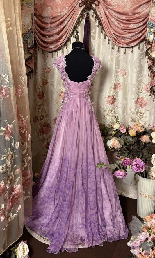 Hübsches Lila Chiffon Applique Liebsten A-Linie Lange Ballkleider Formale Abendkleid ED02147