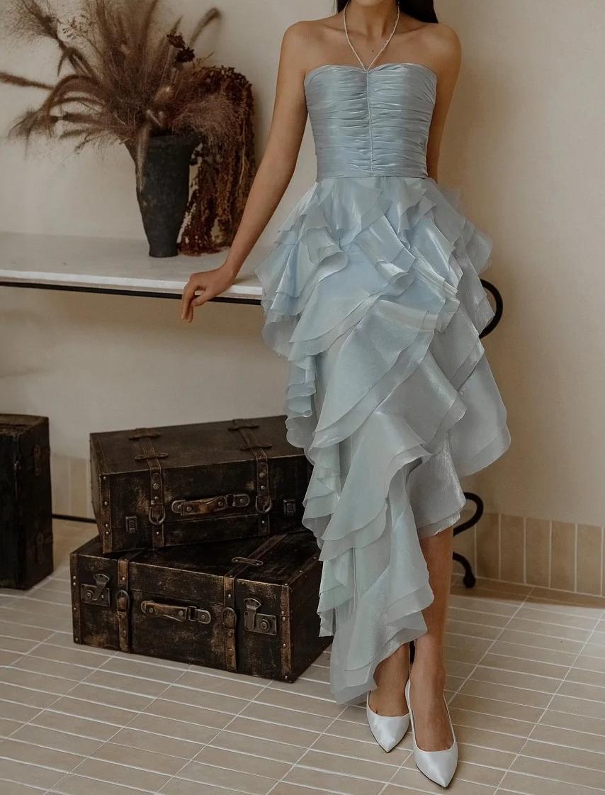 Glitter Ice Blue Halter Neck Chiffon Short Party Dress Gorgeous Layere EvaFashionDress Glitter Ice Blue Halter Neck Chiffon Short Party Dress Gorgeous Layere EvaFashionDress