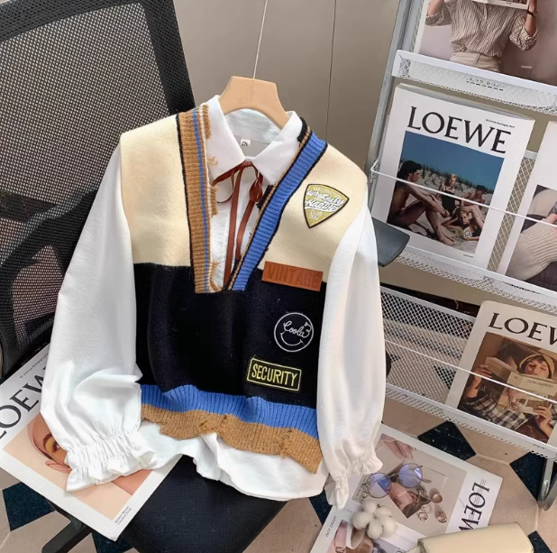College Style V-Neck Japanese Knitted Vest ED0215