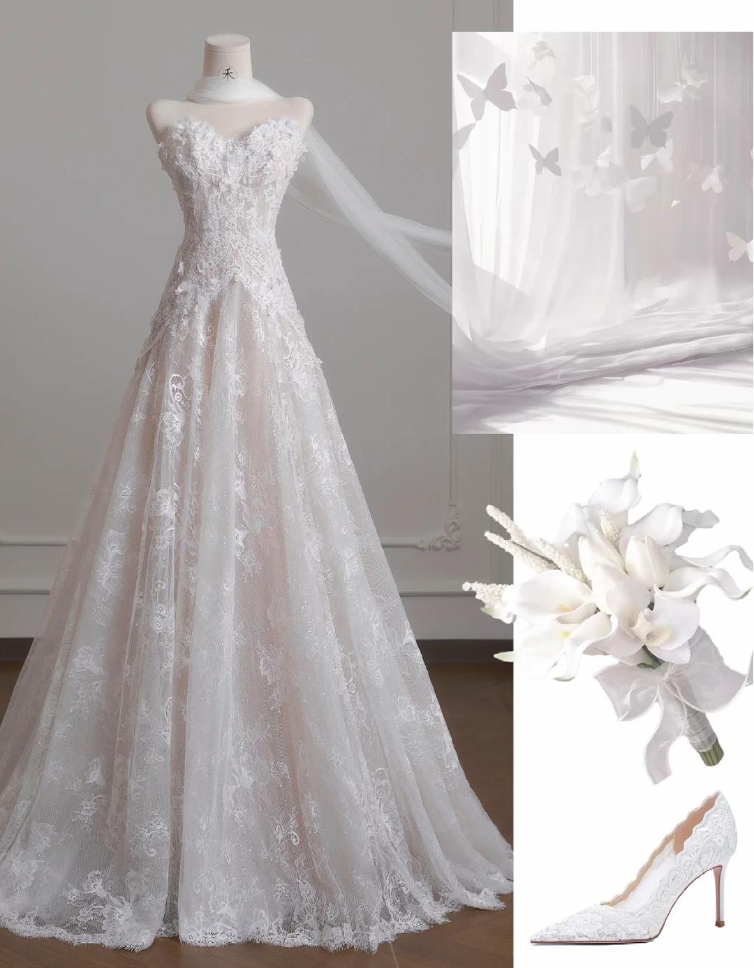 White Strapless Tulle Lace Vintage Wedding Dress Gorgeous A-Line Long Prom Dresses ED02191