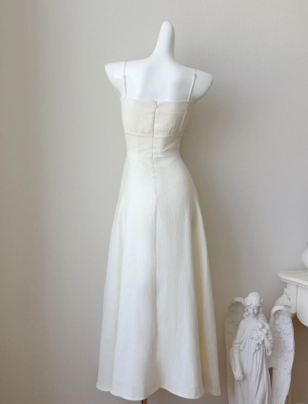 Robe de bal élégante à bretelles spaghetti blanc cassé, robe de demoiselle d'honneur tendance ED02199