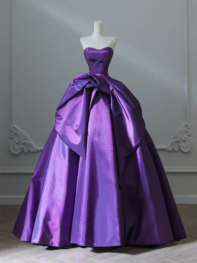 A-Line Satin Purple Long Prom Dress💜 Sweetheart Evening Gown for Special Ocassion