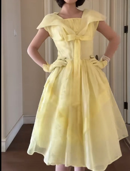Retro Gelbes A-Linien-Modekleid ED02217