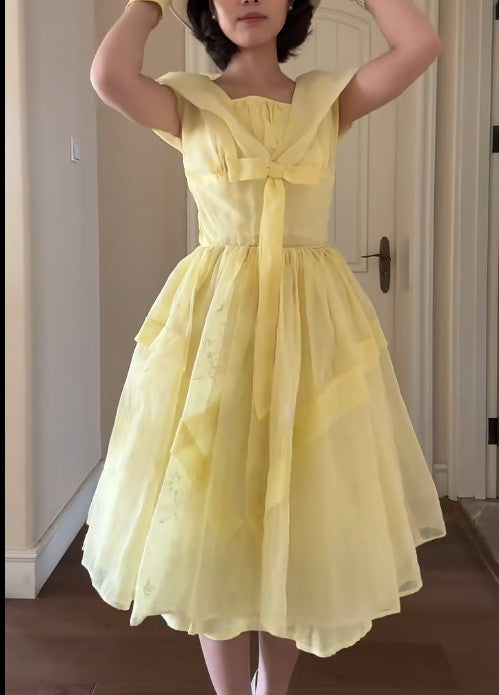 Retro Gelbes A-Linien-Modekleid ED02217