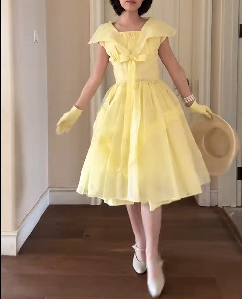 Retro Gelbes A-Linien-Modekleid ED02217
