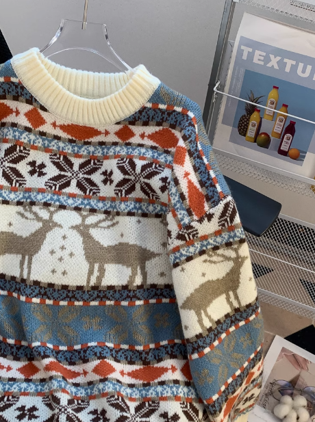 Christmas Fair Isle Vintage Deer Jacquard Sweater ED0221