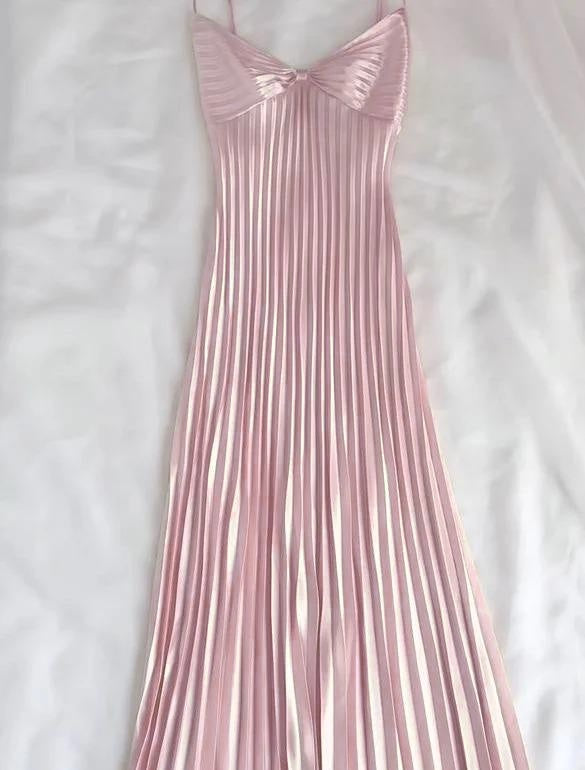 Light Pink Spaghetti Straps Sheath Pleated Chiffon Fashion Prom Dress with Backless ED02223