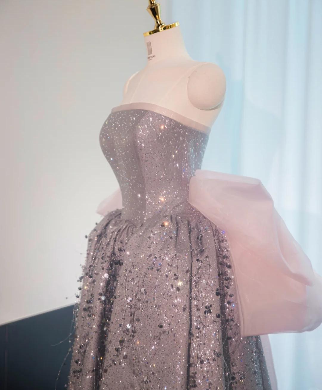 Fairytale Dust Pink Strapless Sequined A-Line Long Prom Dresses Sweet 16 Evening Gowns ED02225