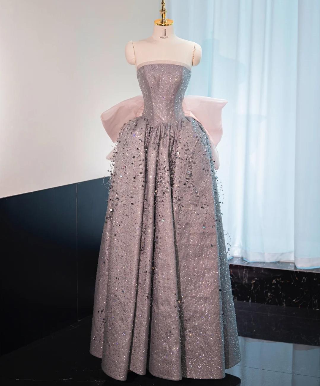 Fairytale Dust Pink Strapless Sequined A-Line Long Prom Dresses Sweet 16 Evening Gowns ED02225