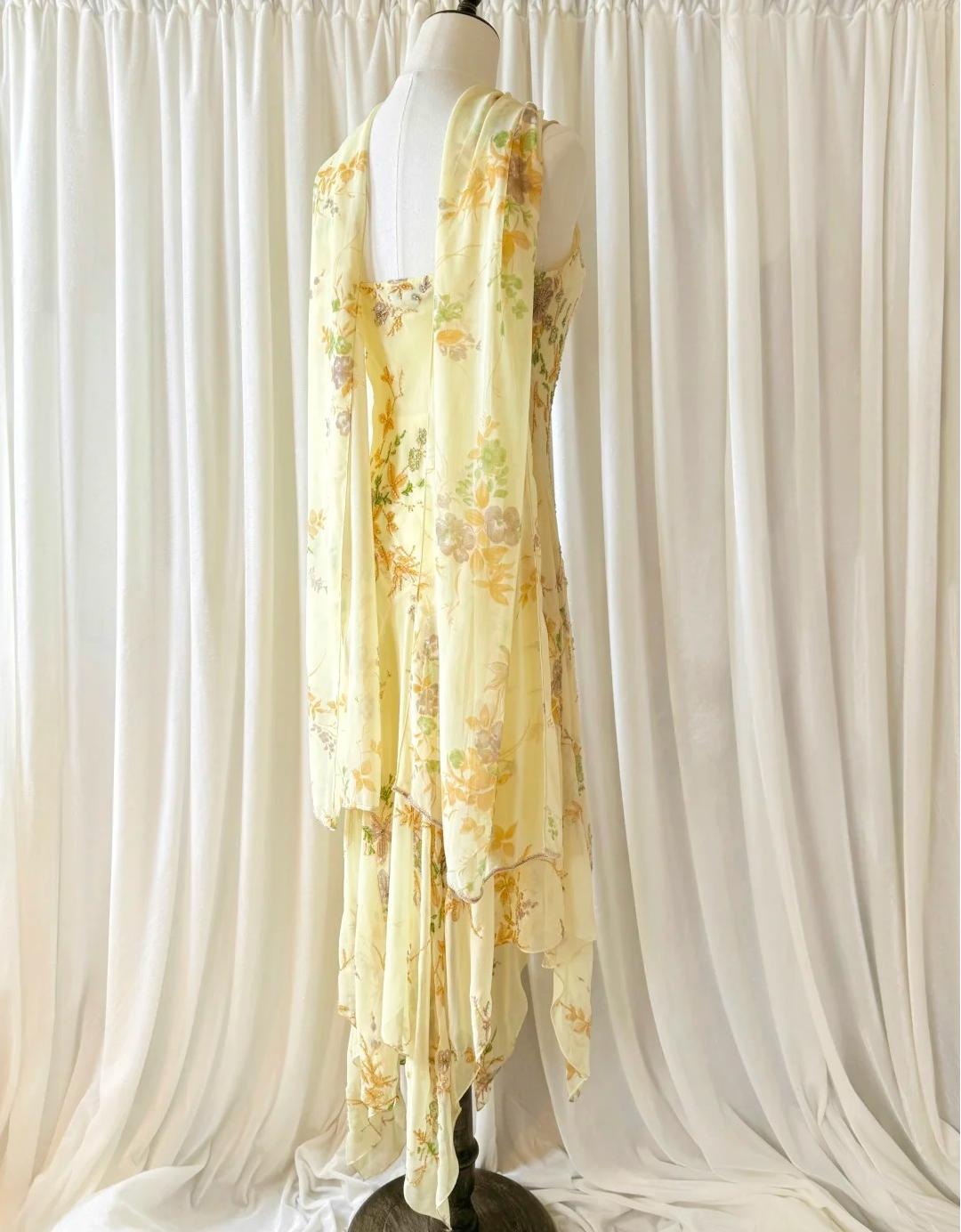 Vintage Gelb Perlen Chiffon Spaghettiträger Etui Ballkleider ED02226