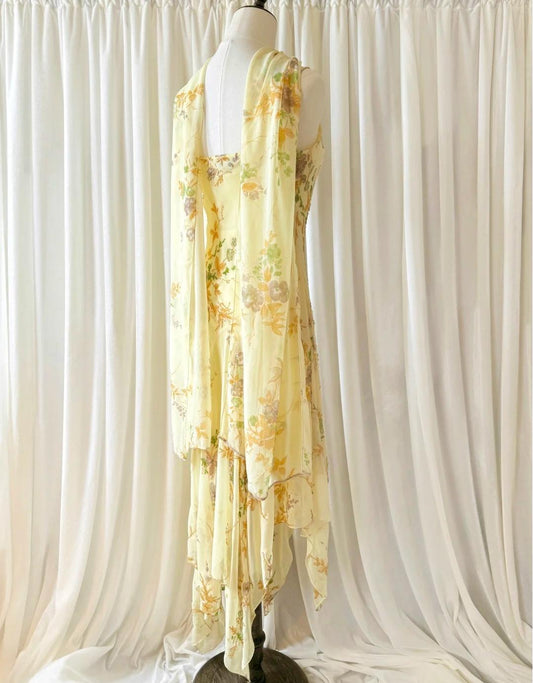 Vintage Yellow Beaded Chiffon Spaghetti Straps Sheath Prom Dresses ED02226