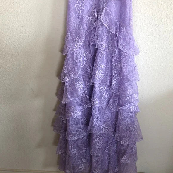 Sweet Lilac V-neck Lace Long Prom Dresses A-line Backless Evening Gowns ED02228