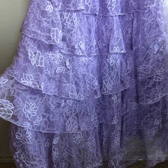 Sweet Lilac V-neck Lace Long Prom Dresses A-line Backless Evening Gowns ED02228