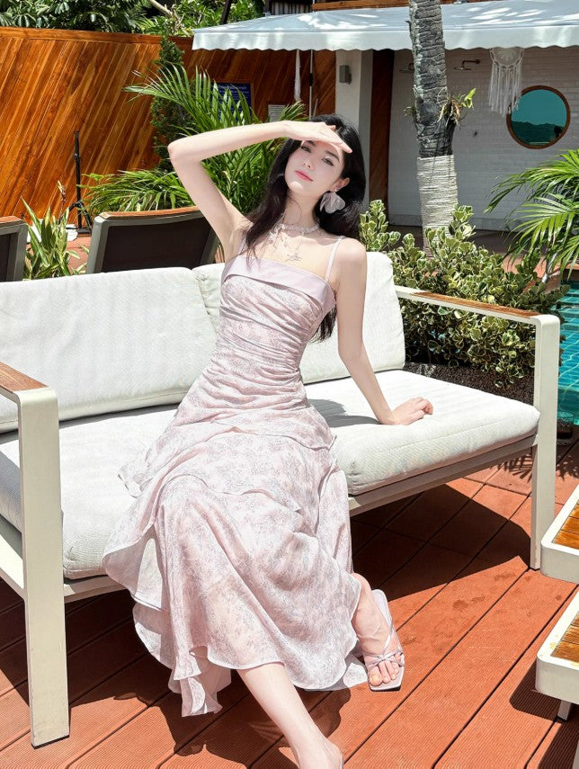 Fairytale Pink Spaghetti Straps Chiffon Ruffles Layered Fashion Prom Dresses ED02230