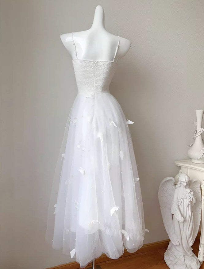 Fairytale Pearl Butterfly Tulle White French A-Line Spaghetti Straps Birthday Dresses ED02242