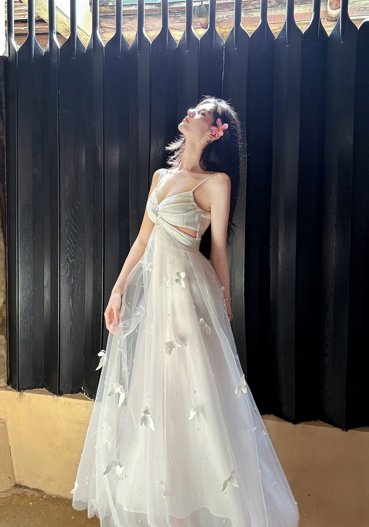 Fairytale Pearl Butterfly Tulle White French A-Line Spaghetti Straps Birthday Dresses ED02242