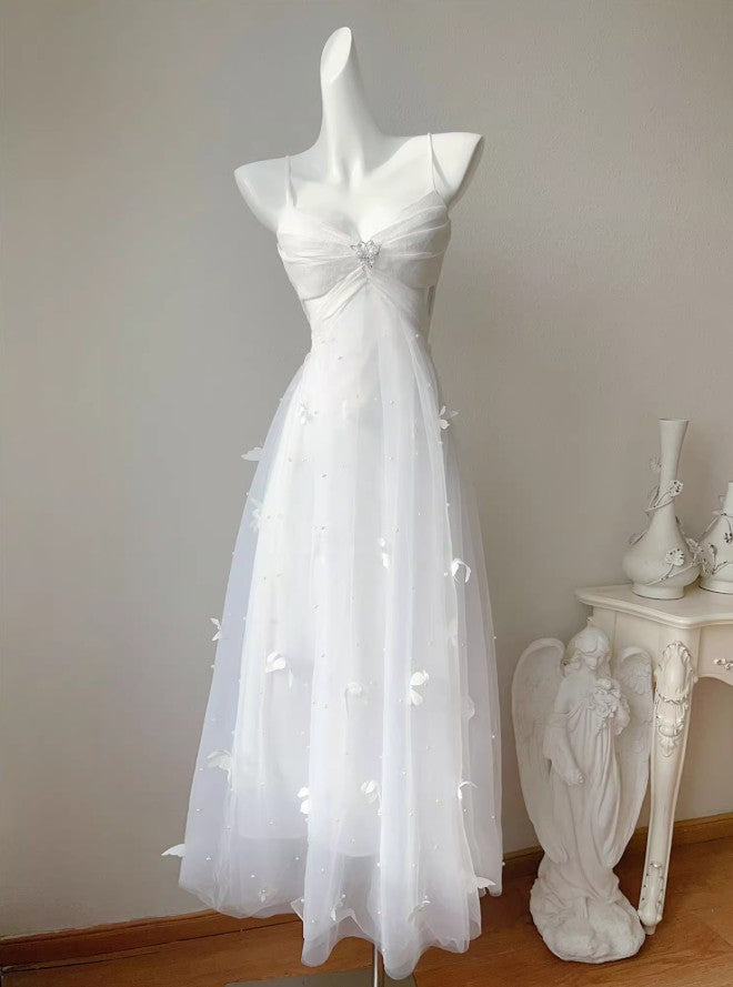 Fairytale Pearl Butterfly Tulle White French A-Line Spaghetti Straps Birthday Dresses ED02242
