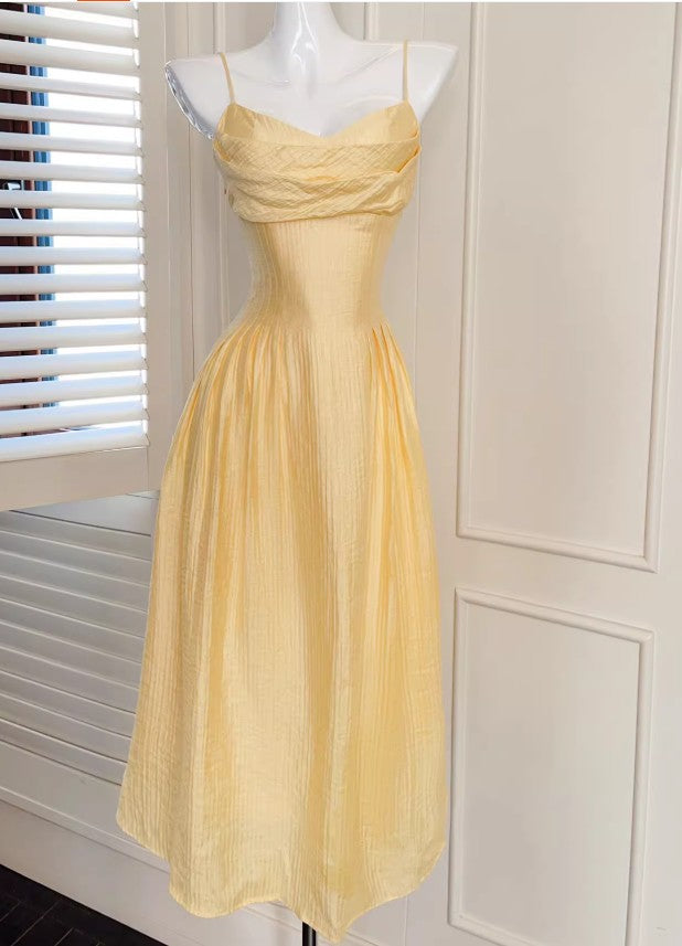 Sweet Butter Yellow Spaghetti Strap A-Line Birthday Dress Elegant Backless Party Dress ED02246