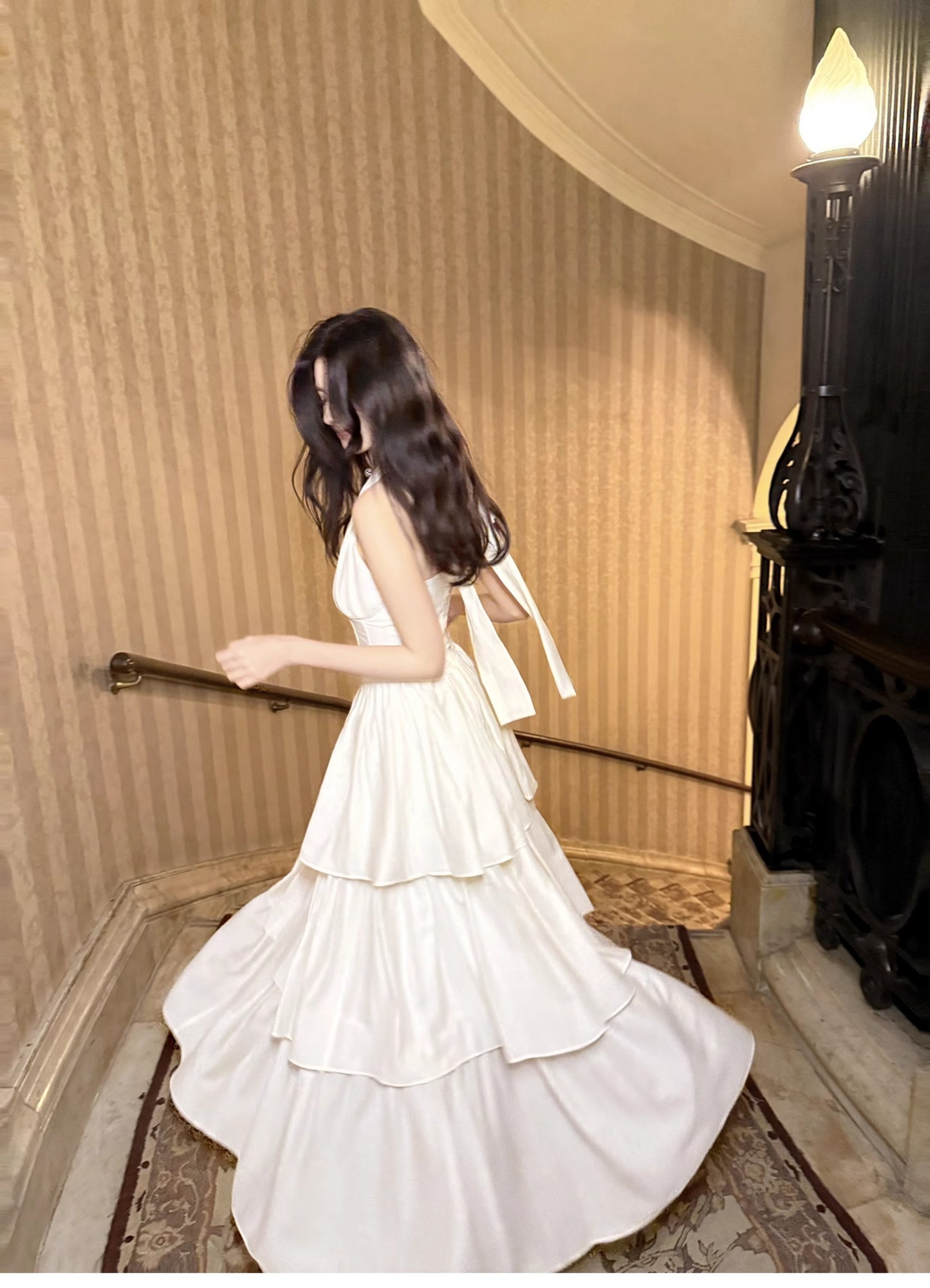 Cute Halter Neck Chiffon Layered A-Line White Party Dress ED02257