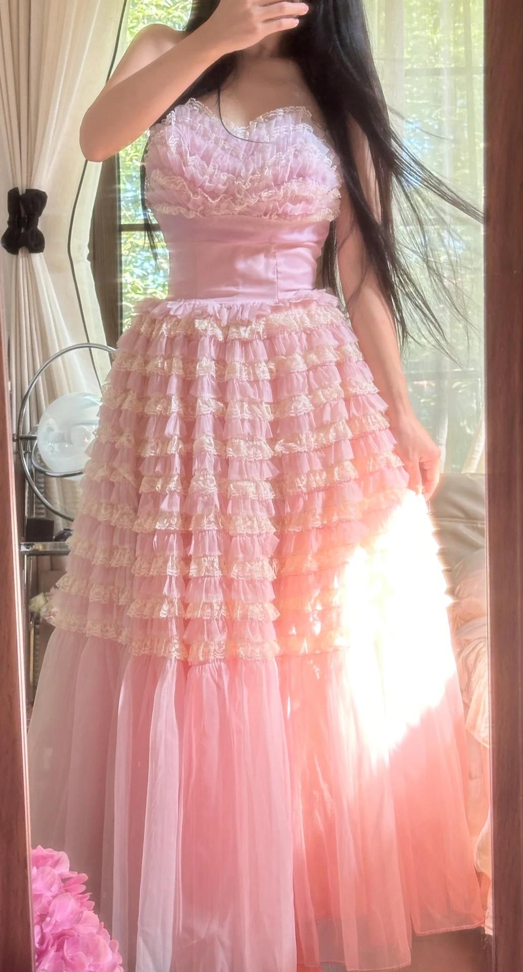 Süßes rosa Tüll-A-Linien-Kleid mit trägerlosem Abschlussballkleid, formelle Abendkleider, ED02290
